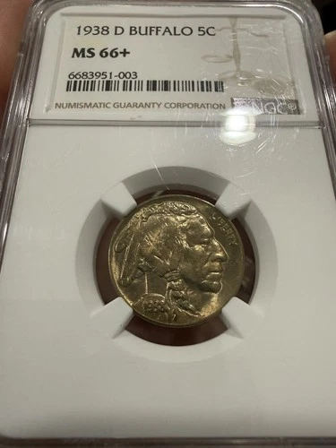 1938-D Buffalo Nickel NGC Graded MS66+ Beauty with Rev. Toning