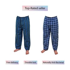 Mens Champion Cotton Pyjamas Check Striped PJ Set Nightwear Lounge S-5XL Blue
