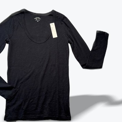 J Crew Vintage Long Sleeve Tee Cotton Scoop Neck Black XS New With Tags