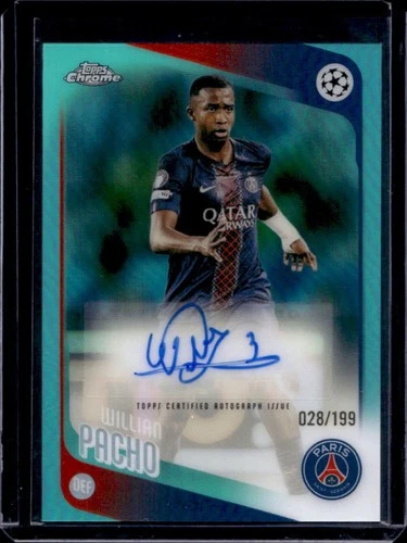 2025-26 Topps Chrome UEFA CC Willian Pacho Auto Aqua Refractor #/199 PSG
