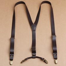 Vintage Suspenders Strap 4 Clip 2.5cm Wide Removable Braces Heavy Faux Leather