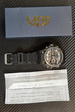 LIGE Men's Quartz Luxury Sport Digital Multifunctional Watch Black *Read