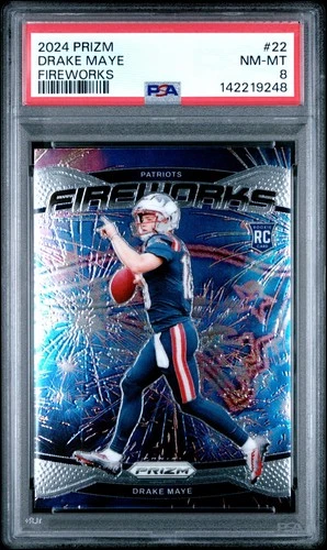 2024 Panini Prizm Drake Maye #22 Fireworks - PSA 8 - RC Rookie