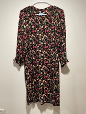 Draper James Dress Womens Sz S Black Floral 3/4 Sleeve Sheath Boho Peasant