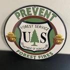 VINTAGE PREVENT FIRES SMOKEY THE BEAR  OIL MOTOR GASOLINE PORCELAIN SIGN