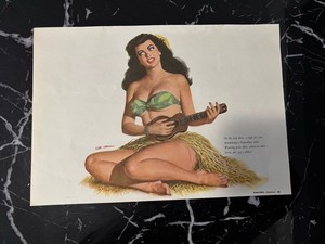 1951 Esquire Art Pinup Girl AL MOORE painting Calendar Page RARE Double-Sided