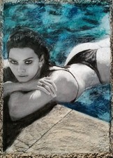 Pool Girl | Modern Art Mixed Media: Oil Pastel Painting Print Mix | A4 Unique