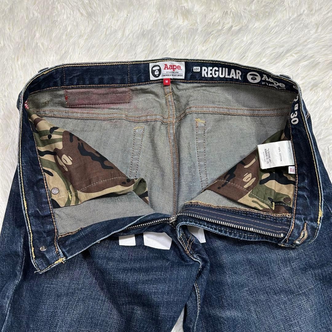 AAPE BY A BATHING APE Logo Print Denim Pants Jeans Navy W32 BA0226209 thumbnail 5