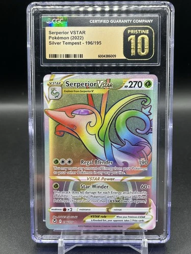 CGC 10 PRISTINE Serperior VSTAR 196/195 Silver Tempest Secret Rainbow Rare 2022