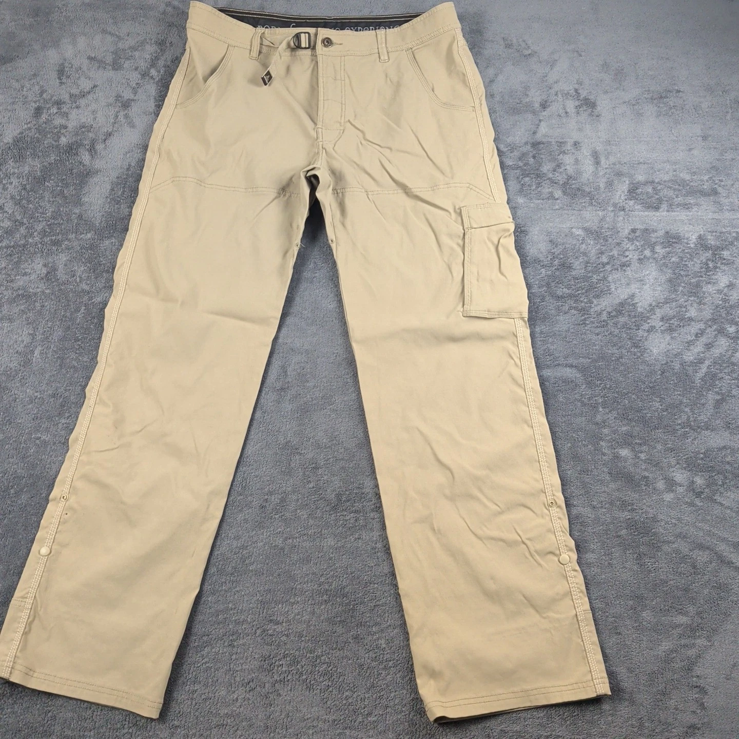 Prana Men's LX32L Khaki Cargo Pants Belted Snap Cuffs Hiking Outdoor Fishing