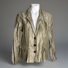 VTG Chicos Gold Jacket Crinkled 3 Button Closure Pockets Long Sleeve Size 2