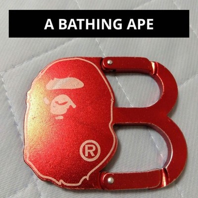 Rare A BATHING APE Red Monkey Logo Carabiner Keychain Metal Large from JAPAN