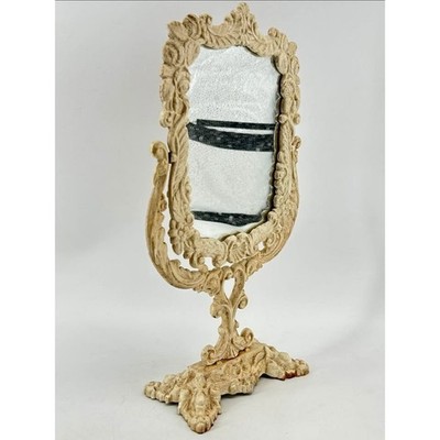 Antique Cast Iron Vanity Mirror Tilting Tabletop Dresser Victorian Ornate Cream