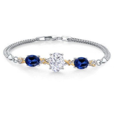925 Silver and 10K Yellow Gold White Moissanite and Created Sapphire and Lab