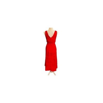 Cynthia Rowley Cherry Red linen dress Sleeveless V Neck Midi 8 Spring Romantic 