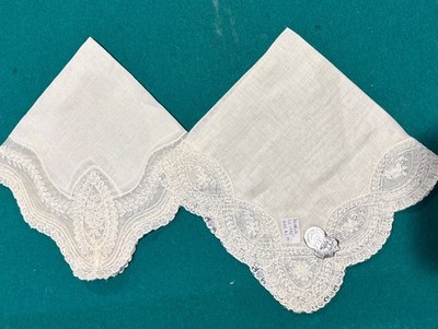 2 VINTAGE Desco Handkerchiefs Linen Center/Cotton Lace Made In Austria