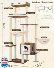 Heybly Cat Tree, 70.5 Inch Wood Tall Cat Tower for Large Indoor Cats with Ext...