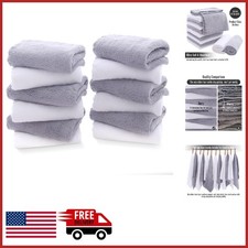 Lightweight 12 Piece Washcloth Set Grey and W...