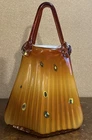 Vintage Hand Blown Amber Art Glass Handbag Shaped Vase Murano Style 13”x10”