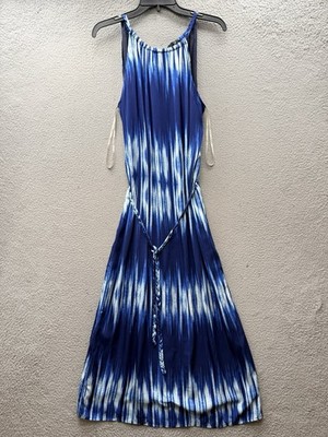 NWT Tommy Bahama Petra Blue Tie Dye Stripes Maxi Braid Belted Dress Size Medium