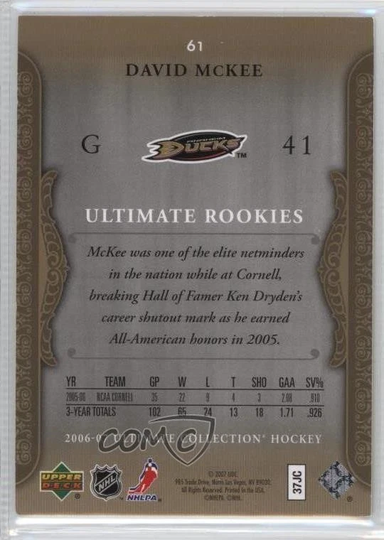 2006-07 Ultimate Collection Ultimate Rookies /699 David McKee #61 Rookie RC - Image 2 of 2
