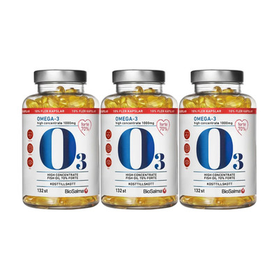 3-pack BioSalma Omega-3 Forte 70% 1000mg 132 Capsules   High Strength Fish Oil