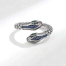 925 Sterling Silver Snake Ring Open CZ Green Eye Trendy Retro Ring Women