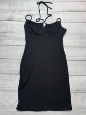 Forever 21 Dress Womens Small Black Ribbed Knit Sweetheart Bodycon Strappy Mini
