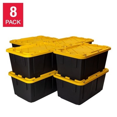 8-Pack, 27 Gallon Plastic Storage Container Bin, Heavy Duty, Lids, Greenmade NEW