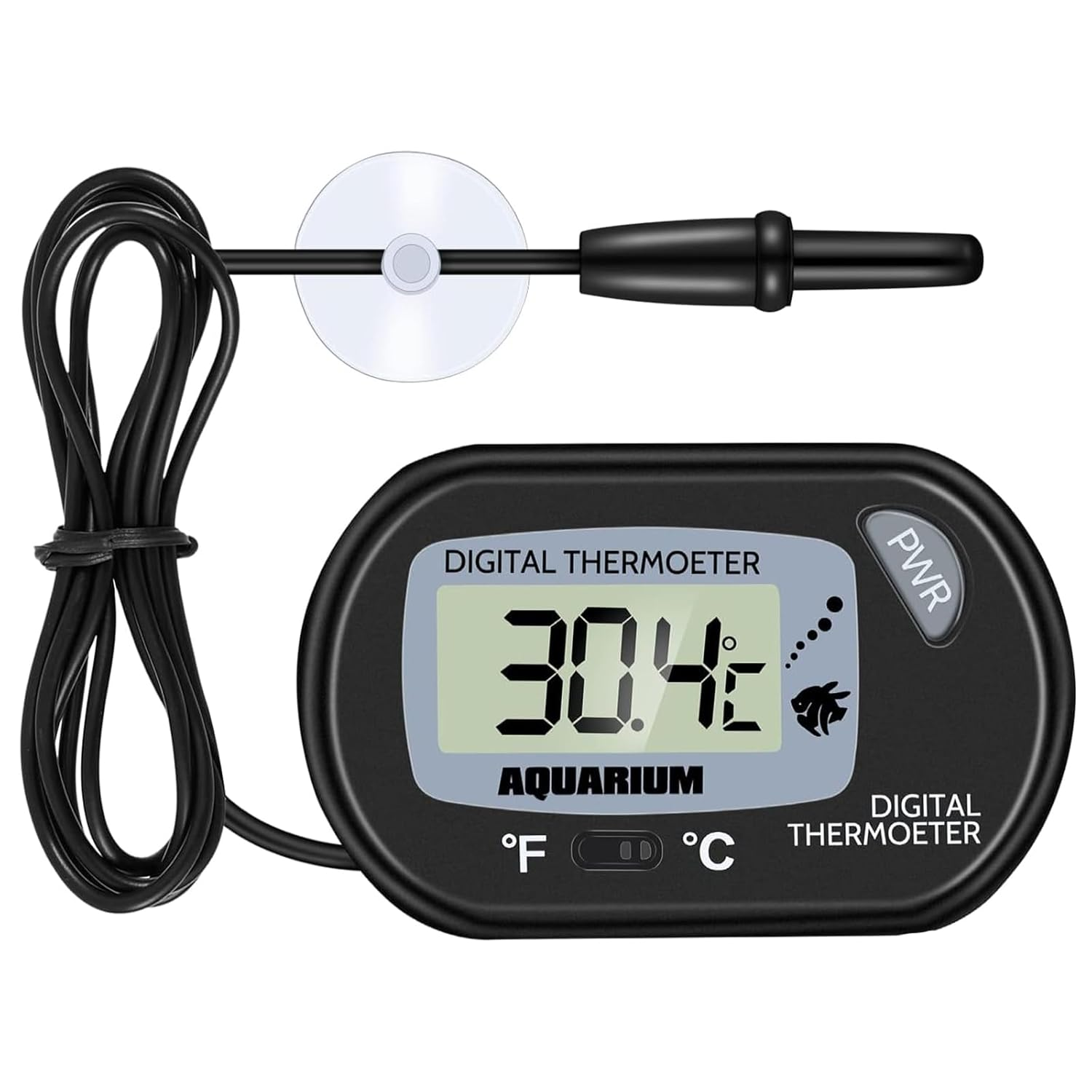 Aquarium Thermometer - Digital Thermometer with Probe and Suction Cup, Reptile F
