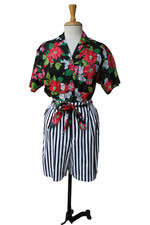 Fun Floral and Black and White Stripe Shirt Vintage 80's Shorts Outfit