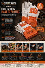6 Pairs Leather Rigger Work Gloves Heavy Duty...