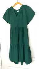 Calvin Klein Flutter Sleeve A Line Green Textured Split Neck Tiered Dress 6