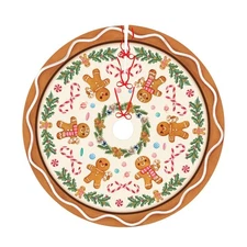 Candy Gingerbread Man Christmas Tree Skirt Xmas Tree Mat Halloween Thanksgivi...