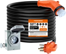 Finderomend 50 Amp Generator Cord and Power Inlet Box Combo Kit, NEMA 14-50P to 