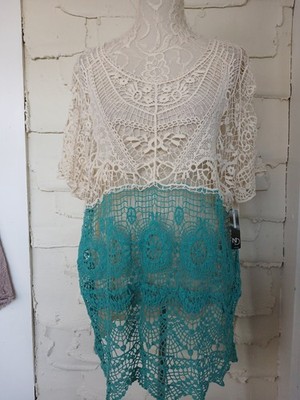 New Directions Top Women's XXL 2XL Crochet Ombre Flutter Sleeve Tunic Top NWT