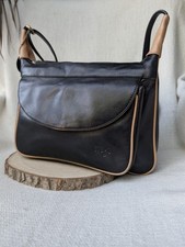 Gigi Black Brown Leather Crossbody Shoulder Bag Adjustable Strap Excellent Cond