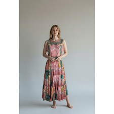 Bhanuni by Jyoti Pink Patchwork Mixed Print Tiered Sleeveless Maxi Dress Size 8