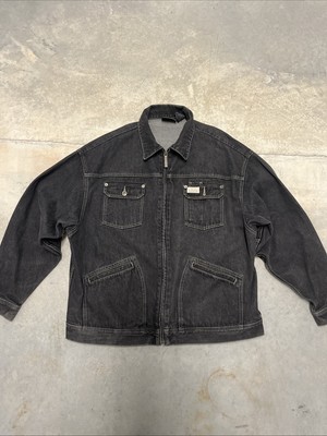 Rocawear Jean Jacket Mens 2XL Black Denim Stitched Logo Hip Rocawear Jean Jacket Mens 2XL Black Denim Stitched Logo Hip