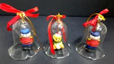 Set of 3 Jasco L'il Chimers Crystal Bell w/Porcelain Figures Xmas Tree Ornaments