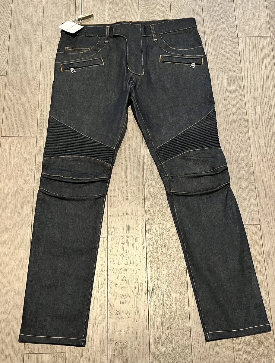 RARE BALMAIN Raw Selvedge Slim Stretch Biker Jeans - Size 32 -NEW | eBay