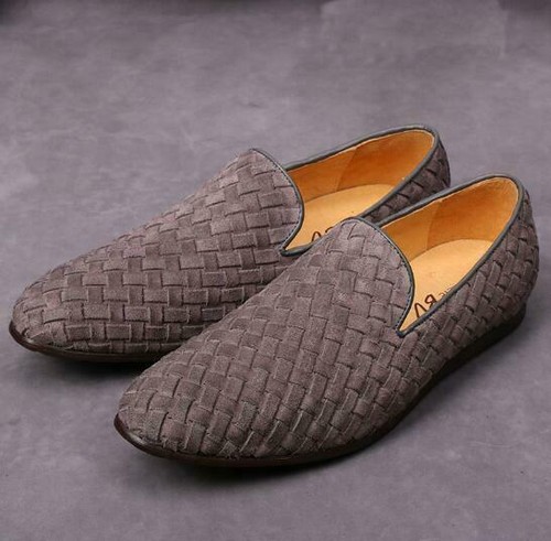 Leather Weave Woven Loafers Men Driving 