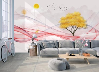 3D Golden Tree ZHUA19438 Wallpaper Wall Murals Removable Self-adhesive Ann
