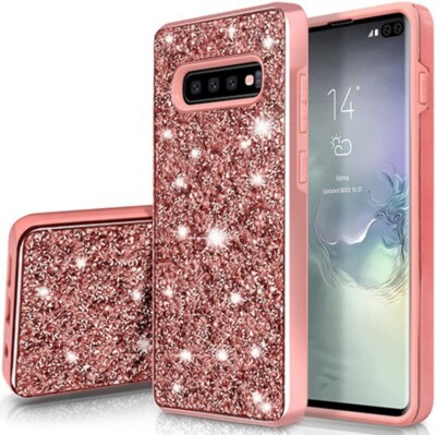 For Samsung S10 5G Dual Layer Glitter and Rubber Case ROSE GOLD
