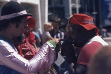 CLOWN POKING RED NOSE OF ANOTHER CLOWN IN NYC 1982 35mm PHOTO SLIDE