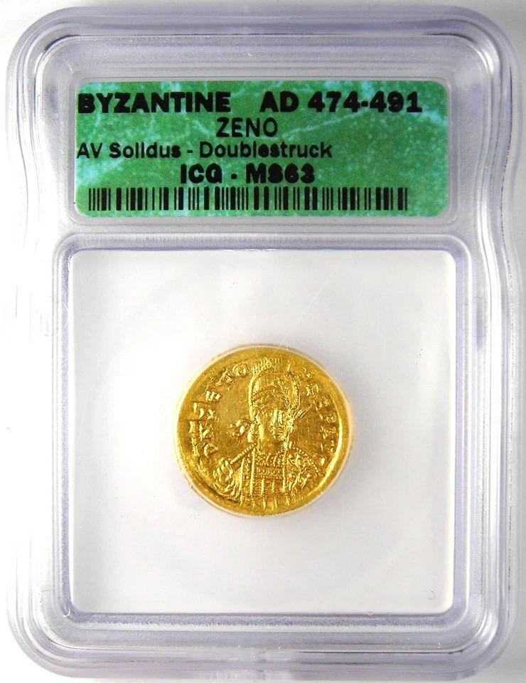 Eastern Roman Zeno AV Solidus Gold Coin 474-491 AD - ICG MS63 (Choice MS UNC) - Image 2 of 4
