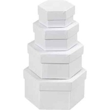 Set of Four White Cardboard Hexagonal Gift Stackable Boxes Decorations O
