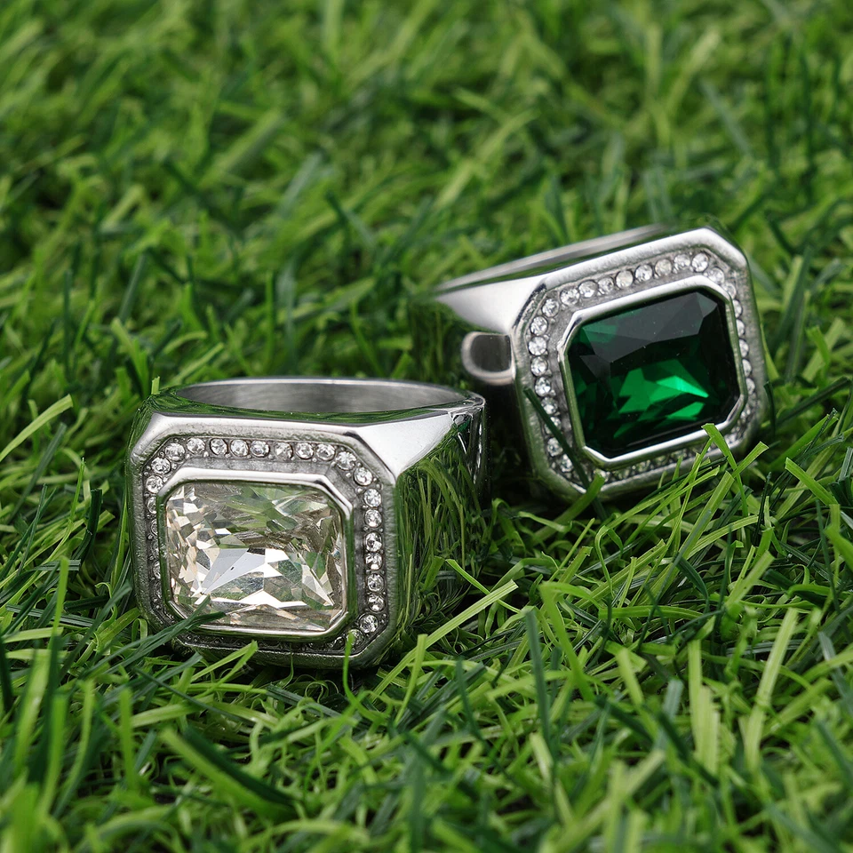 Anillo de piedra de zafiro ónix simulado circonita cúbica Rock para hombre de acero inoxidable talla 7-13 regalo Foto 3 de 4