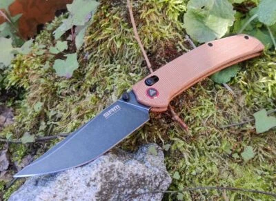 SRM Knives Messer 411L-MN Ambi Lock Folder 14C28N Stahl Micarta Braun