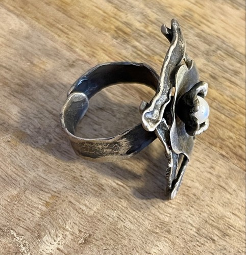 Tibet glänzende handwerklich gefertigte Süßwasserperlen verstellbar .925 Sterling Ring - Bild 2 von 7